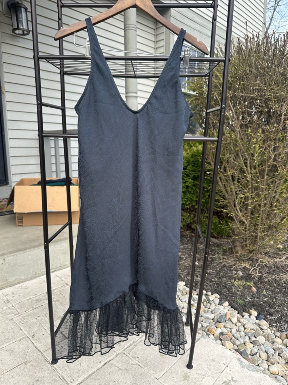 Free People Black Slip Dress with Lace Trim
